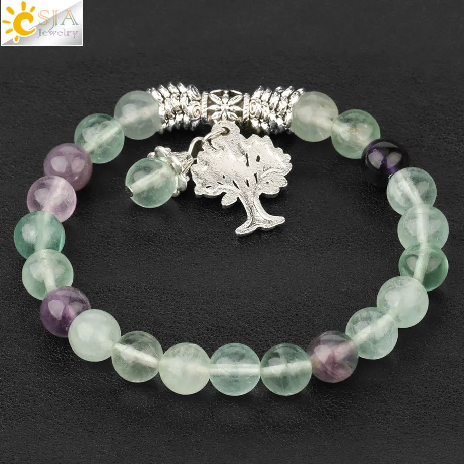 CSJA 8 мм флюорит мала бисерные браслеты натуральный камень нитка браслет для