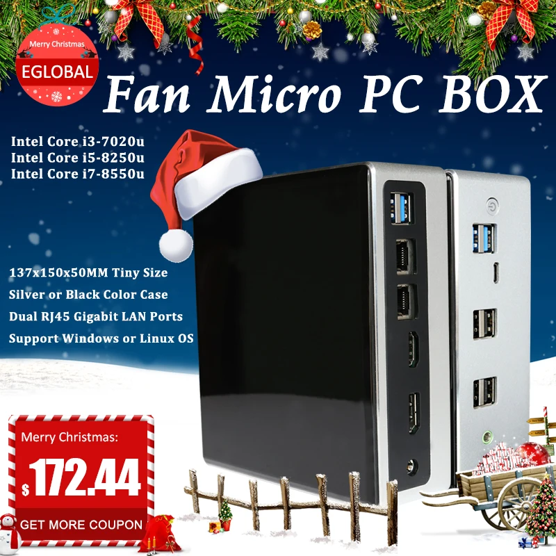 Eglobal 2 * DDR4 Mini PC Win10 Intel Core i5 8250U i7 8550U Lans Micro NVMe M.2 UHD Graphics 620 WiFi HDMI VGA DP USB C COM|Мини ПК| |