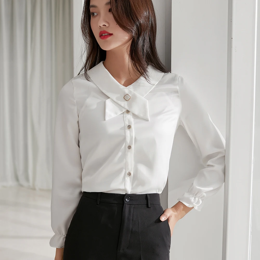 

2021 Elegant Spring/Autumn Female Clothing White Green Women Tops and Blouses Casual Office Ladies Shirts Plus Size S-4XL
