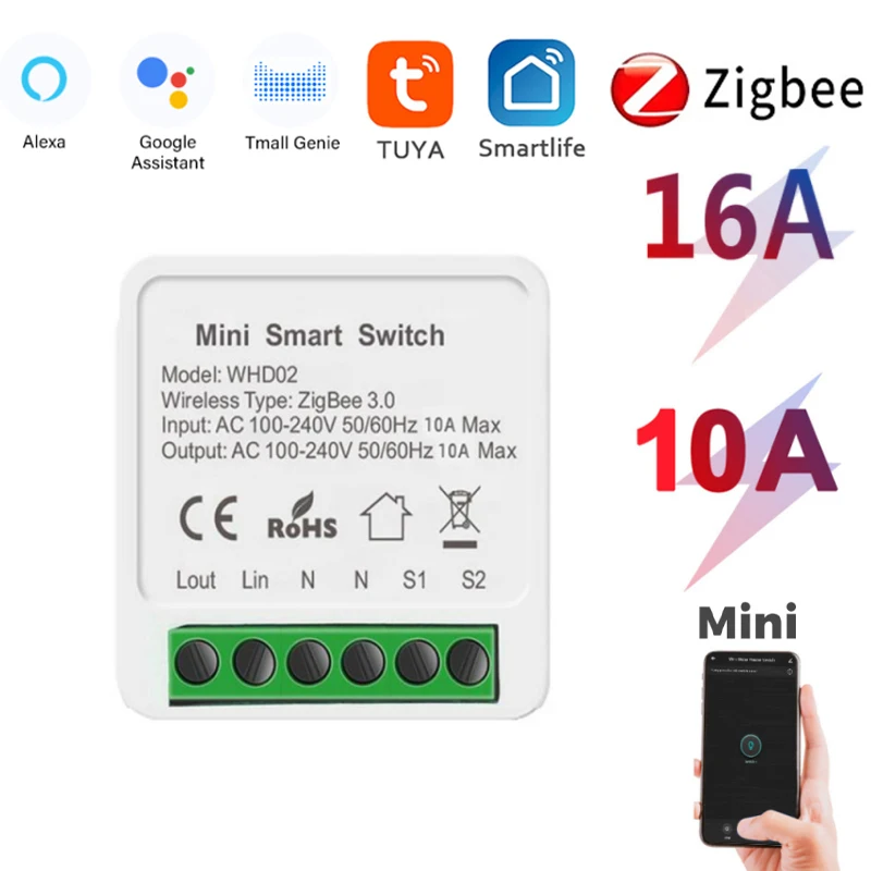

Умный выключатель Tuya Zigbee, поддерживает 16/10 А, двухстороннее управление, работает с приложением Alexa Google Home Smart Life