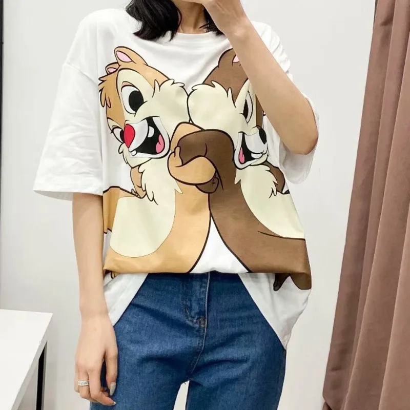 

Nice Summer Casual Loose T-shirt Tops Pop Streetwear O-neck Pullover Short Sleeve T-shirt Top Cartoon Print Women's Home T-shirt