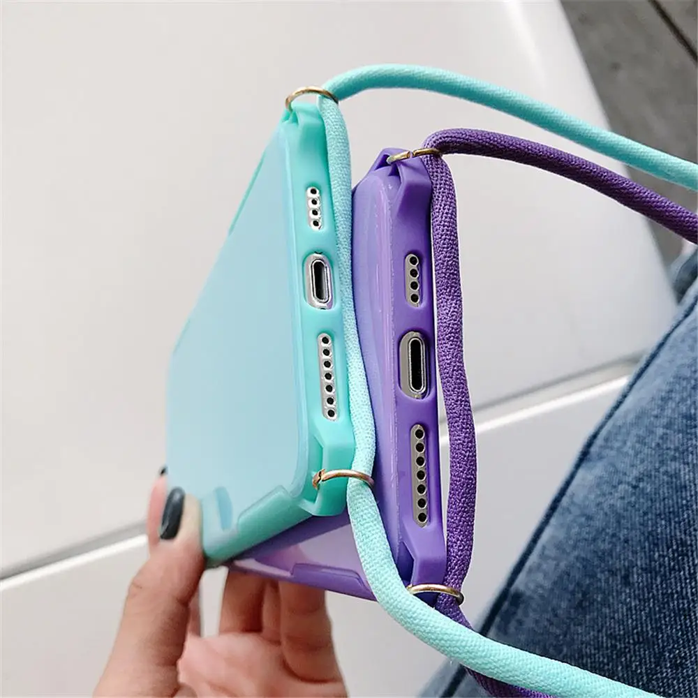 LOVECOM Solid Color Corners Shockproof Phone Case For iPhone 11 Pro Max XR X XS 7 8 6S Plus Soft IMD Cover With Rope | Мобильные