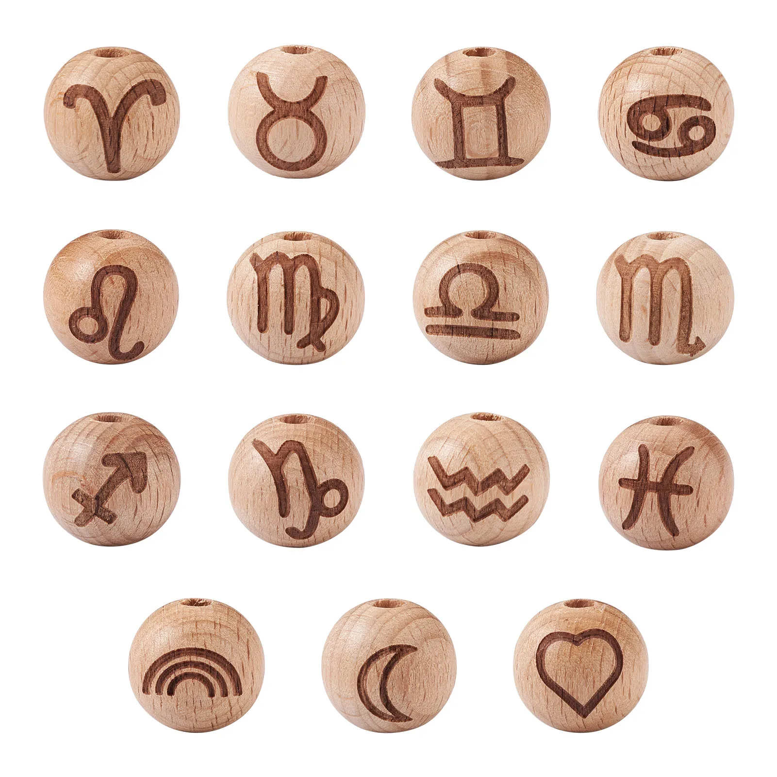 

30pcs/Set Natural Undyed Printed Round Beads with Twelve Constellations Pattern For DIY Making Bracelet Necklace Jewelry Gifts