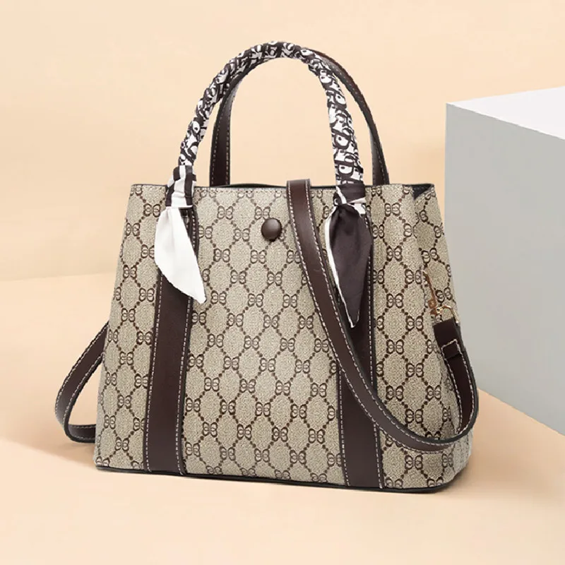 

New Style Bucket Bags for Women 2021 Luxury Handbags Classic Plaid Prints One Shoulder Bags Boutique Split Leather Dating Bags