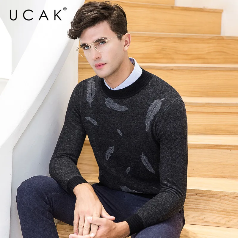 UCAK бренд 100% шерстяной мужской свитер из мериносовой шерсти модный Pull Homme Зимний