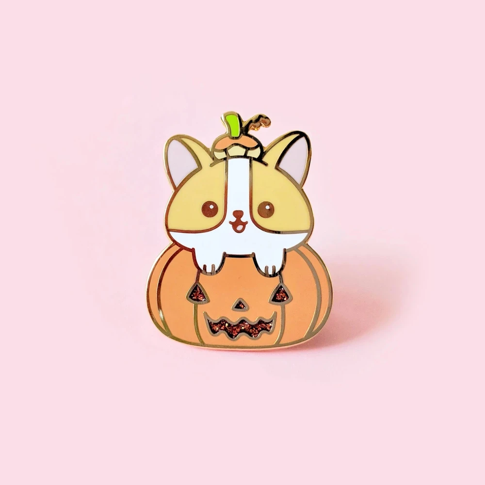 Мультяшные блестящие тыквы корги жесткие эмалевые булавки Милая животная