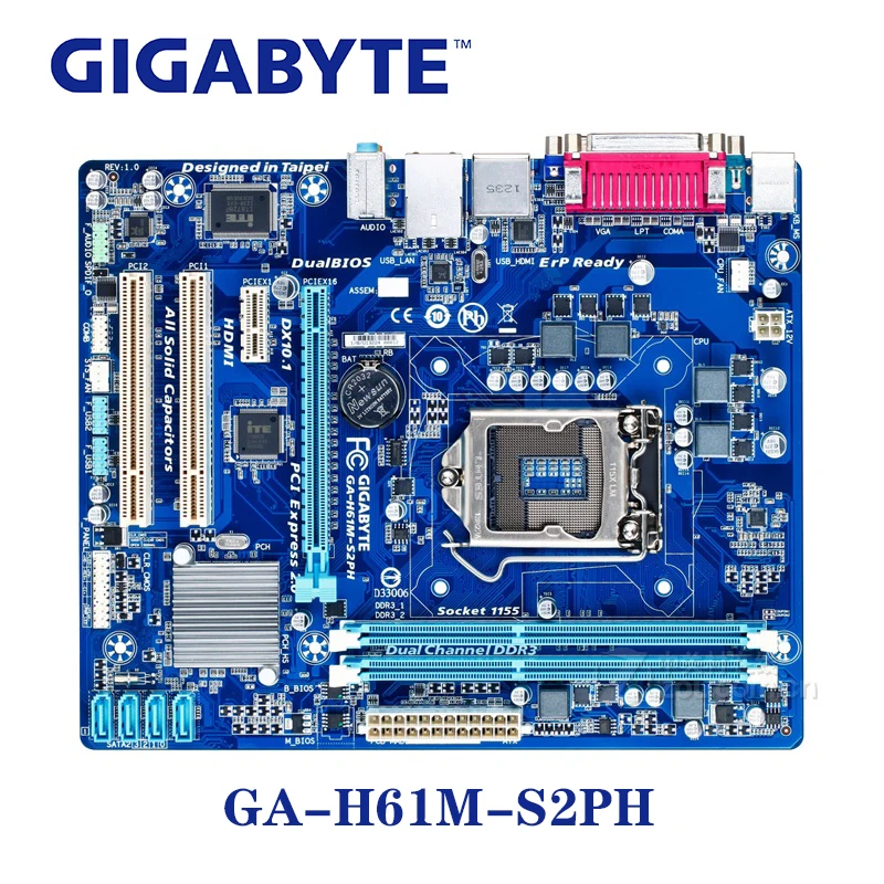 LGA 1155 H61 DDR3 Gigabyte GA-H61M-S2PH 100% материнская плата USB2.0 16G H61M-S2PH настольная SATA II системная