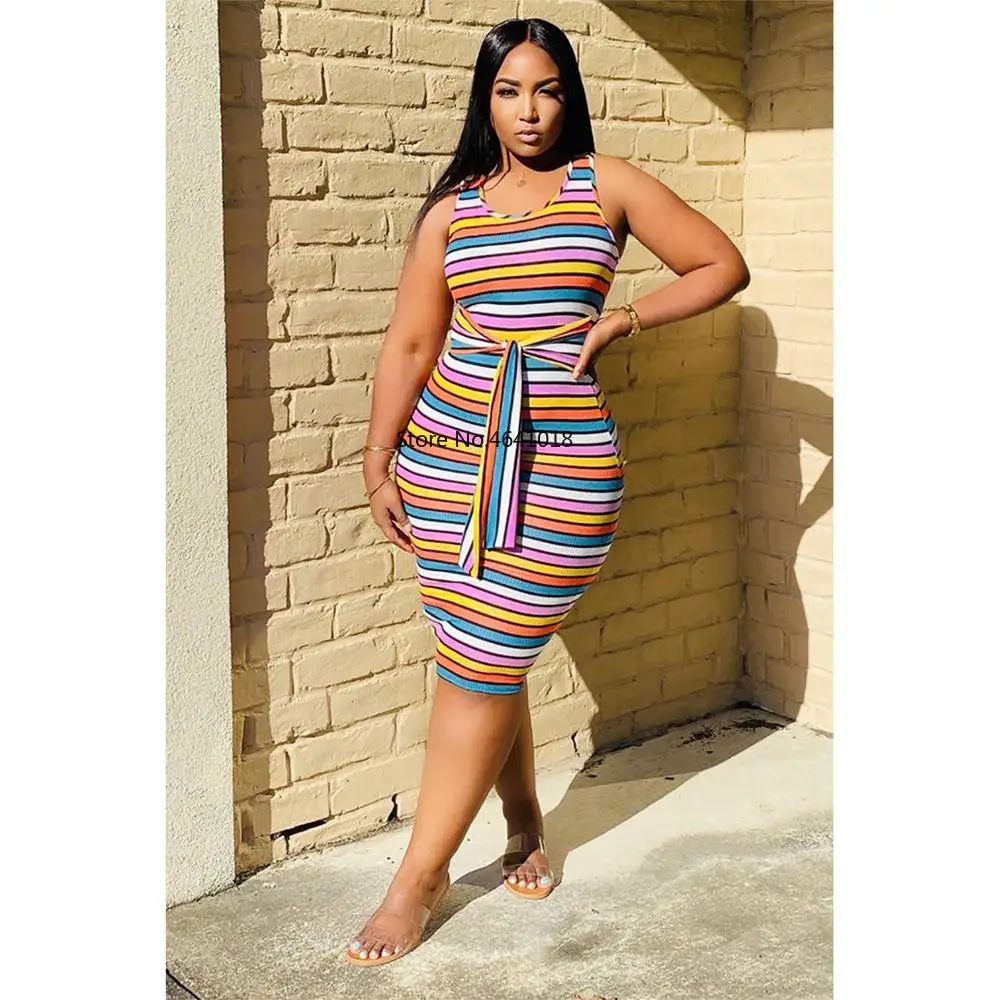 Контрастное платье в полоску без рукавов женское летнее сексуальное Бандажное