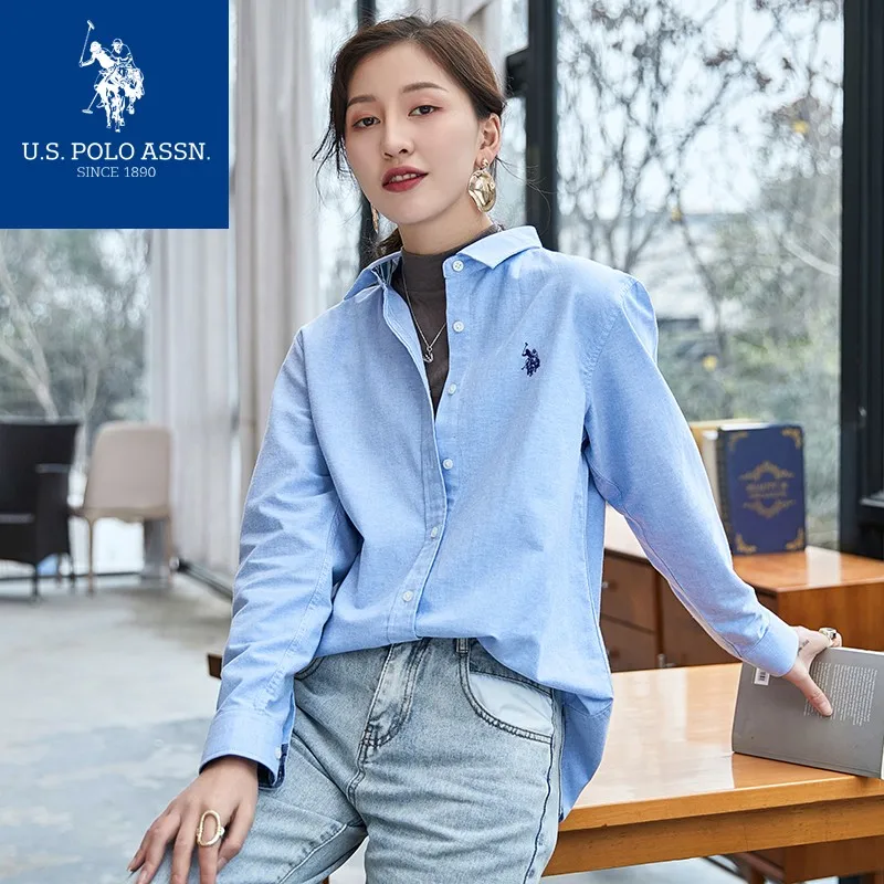 США поло. Assn. Классическая простая 100% Хлопковая женская рубашка с длинными