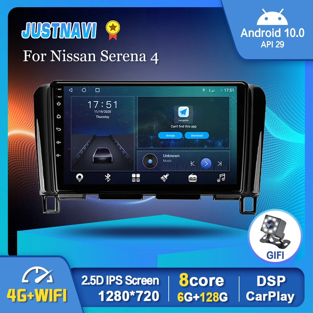 

Автомагнитола JUSTNAVI, Автомагнитола для Nissan Serena 4 2010-2016, Carplay, Android 10, GPS, аудио, стерео, GPS-навигация, мультимедийный плеер BT, без DVD