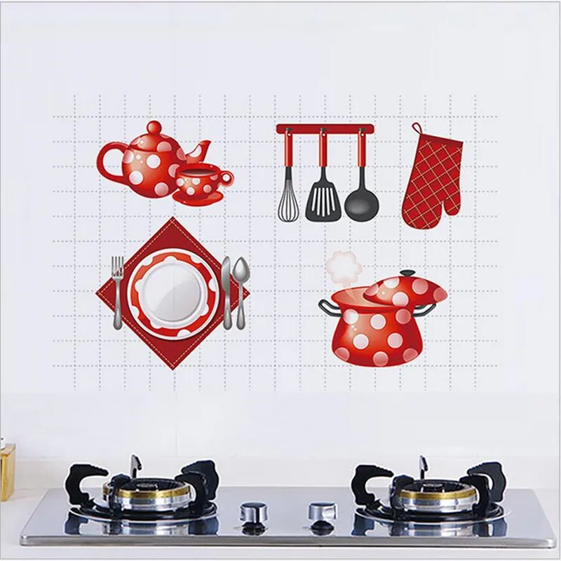 

1PCS Large Anti-oil Wall Stickers Red Festive Kitchen Utensils For Restaurant Kitchen Self-Adhesive Stove Ceramic Tile Glass
