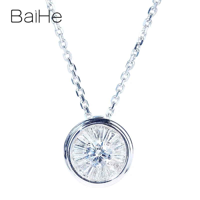 BAIHE Твердые 18K Белое Золото 0.18ct H/SI круглые натуральные бриллианты женские модные