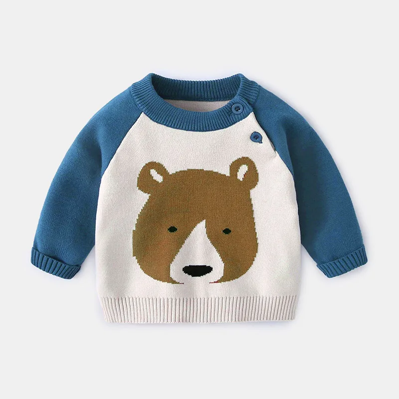 bear Хлопковый свитер для малышей, осенне-зимняя модная одежда с рисунком для новорожденных девочек, милый свитер для маленьких мальчиков, топ для 6, 9, 1, 2 лет - Цвет: bear