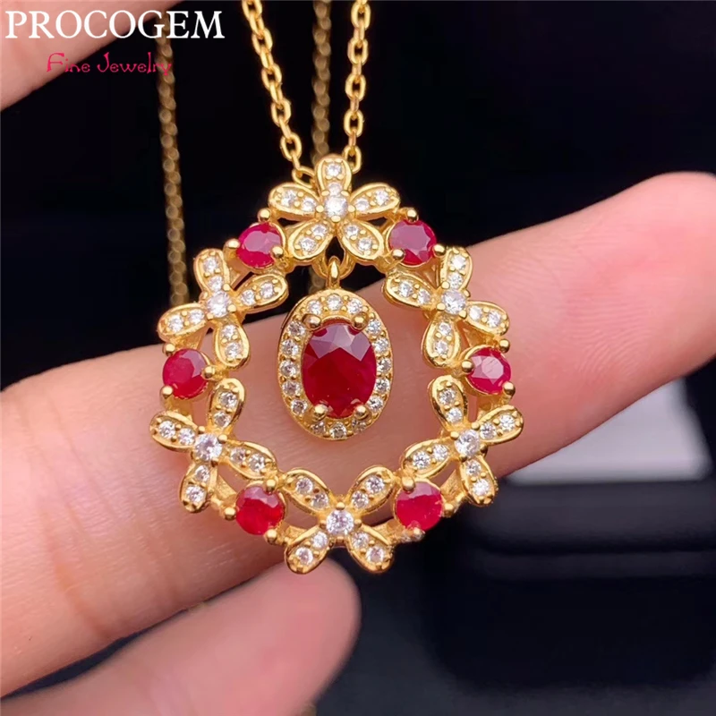 

Procogem, ожерелье с натуральным Рубином, ювелирные изделия для женщин, более подлинные драгоценные камни, серебро 925 пробы с сертификатом #722