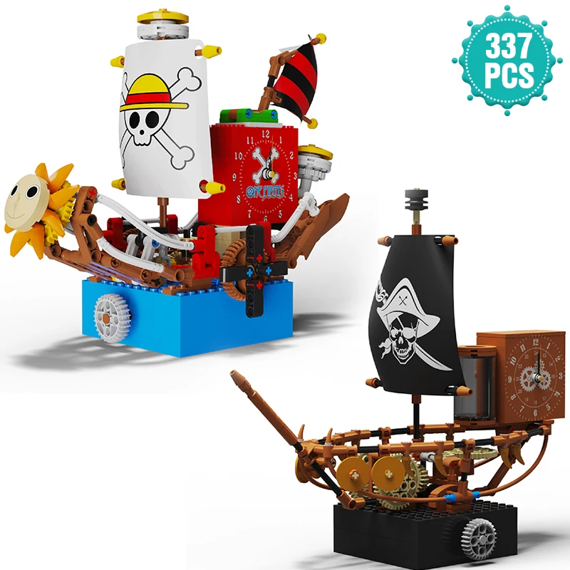 

Technical Ideas Pirate Ship Clock Music Box Building Blocks Assembly Bricks Decoration DIY Toys Holiday Gift for Children