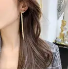 Винтажные серьги-подвески золотого цвета с длинной нитью и кисточкой для женщин, глянцевые геометрические корейские серьги с закругленными углами, Модная бижутерия, новинка 2020