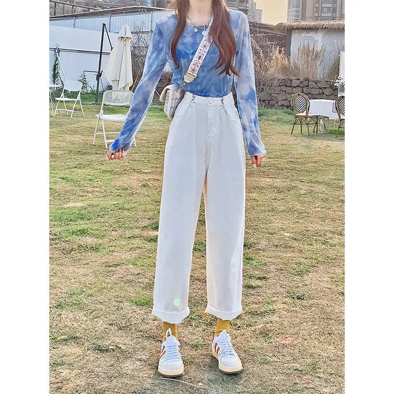 

Korean student's New High Waist Wide Leg Jeans Women's summer thin loose show thin four color straight pants