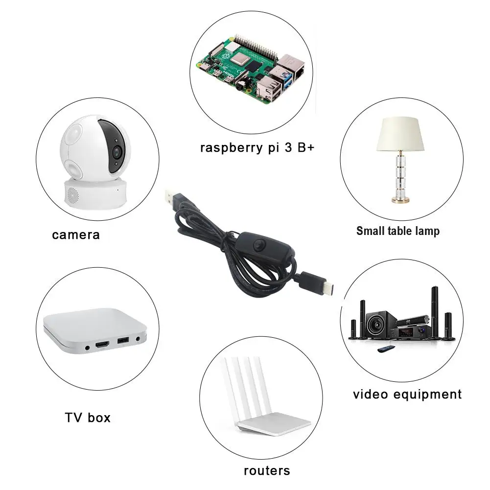Кабель адаптера питания для Raspberry Pi 4 5 В 3 А шнур Type-C с кнопками ВКЛ./ВЫКЛ.