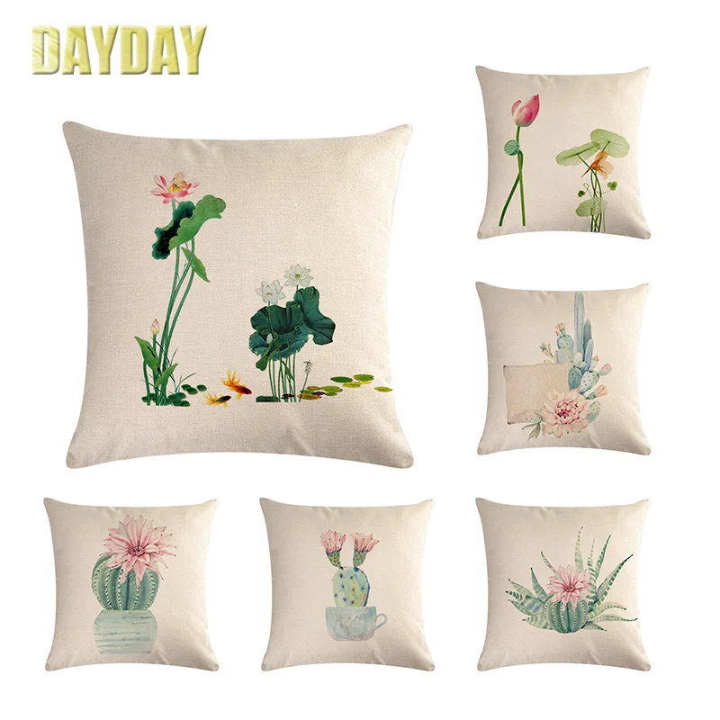 

New Green Succulent Plants Print Cushion Set 45*45cm Cushion Cover Linen Throw Pillow Car Home Decoration Decorative Pillowcase