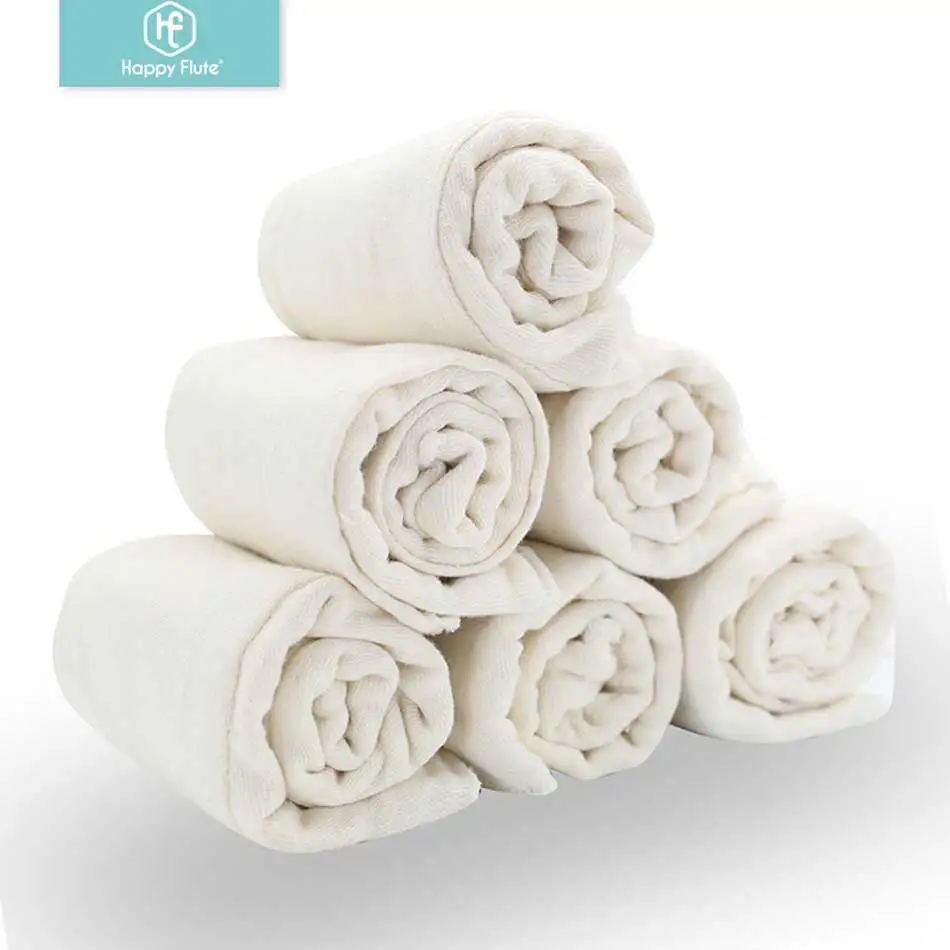 

Happy Flute 6pieces/lot 100% Soft Unbleached Cotton for softness and fast absorbency baby prefold cloth diaper insert