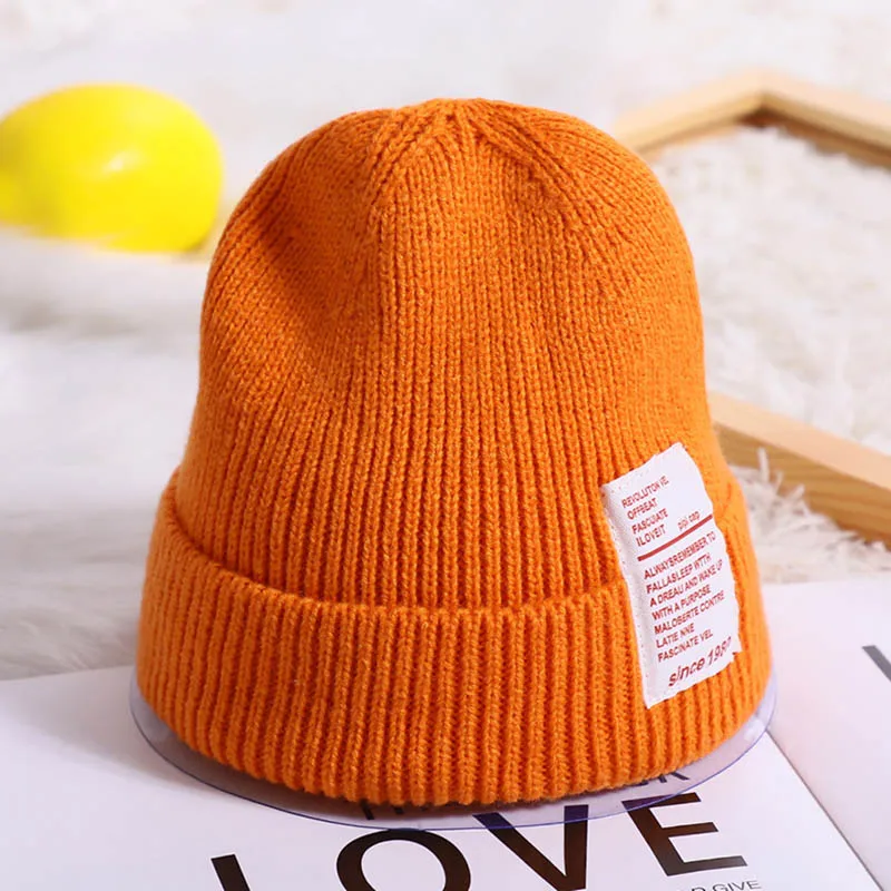 orange 5 Colors Knitted Solid Color Winter Caps For Girls Boys Good Quality Crochet Children Bonnet Beanies Kids Hat Caps - Цвет: orange