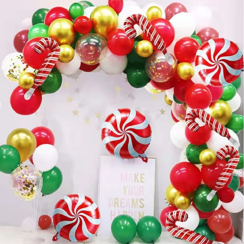 

102pcRed White Green Latex Balloon Metal Balloon Aluminum Foil Lollipop Balloon Suitable for New Year Party Christmas Decoration