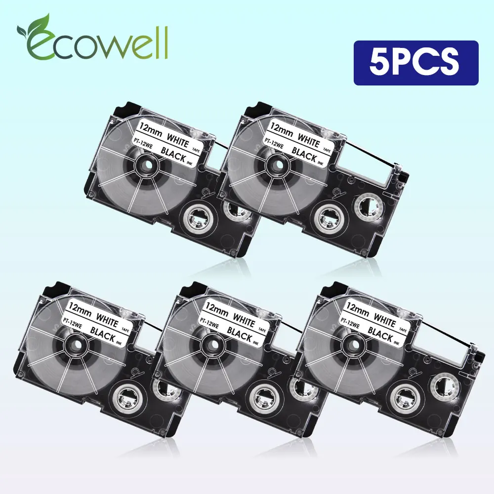 

Ecowell 5PCS Black on White XR-12WE compatible for Casio label tape XR12WE XR 12WE for EZ Printers KL-60-L KL-60SR KL-170 KL-100