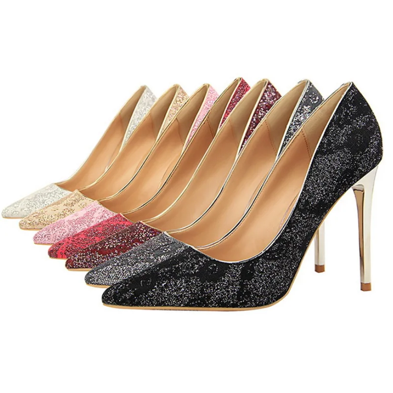 

2019 New Pumps Women High Heels Shoes Sequined Cloth Wedding Shoes Women Pumps Pointed Toe Ladies Shoes Fashion Party Shoes