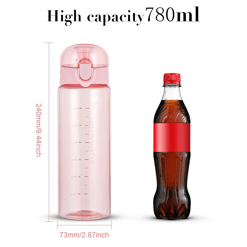 

780ML Creative Water Bottle Girly Style Plastic Transparent For Drinking Tea Cup Outdoor Sports Camping Coffee Drinkware