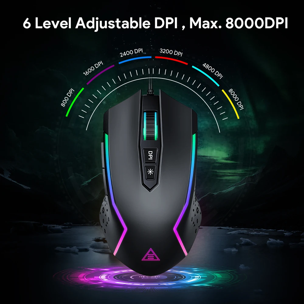 eksa em100 rgb gaming mouse gamer usb wired gaming mice 8000 dpi with 6 color backlight 7 programmable buttons for pc laptop free global shipping