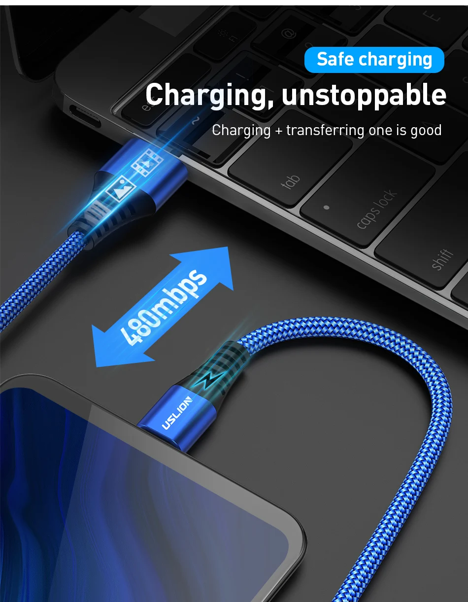 USLION 3A Micro USB быстрый заряд кабеля USB кабель для передачи данных провод для Samsung Xiaomi Redmi Note 4 5 Android кабель Microusb Быстрая зарядка