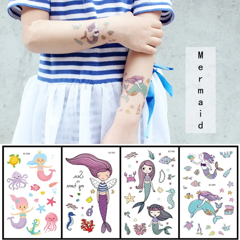 4 шт мультфильм Русалочка детская временная татуировка стикер аксессуары для