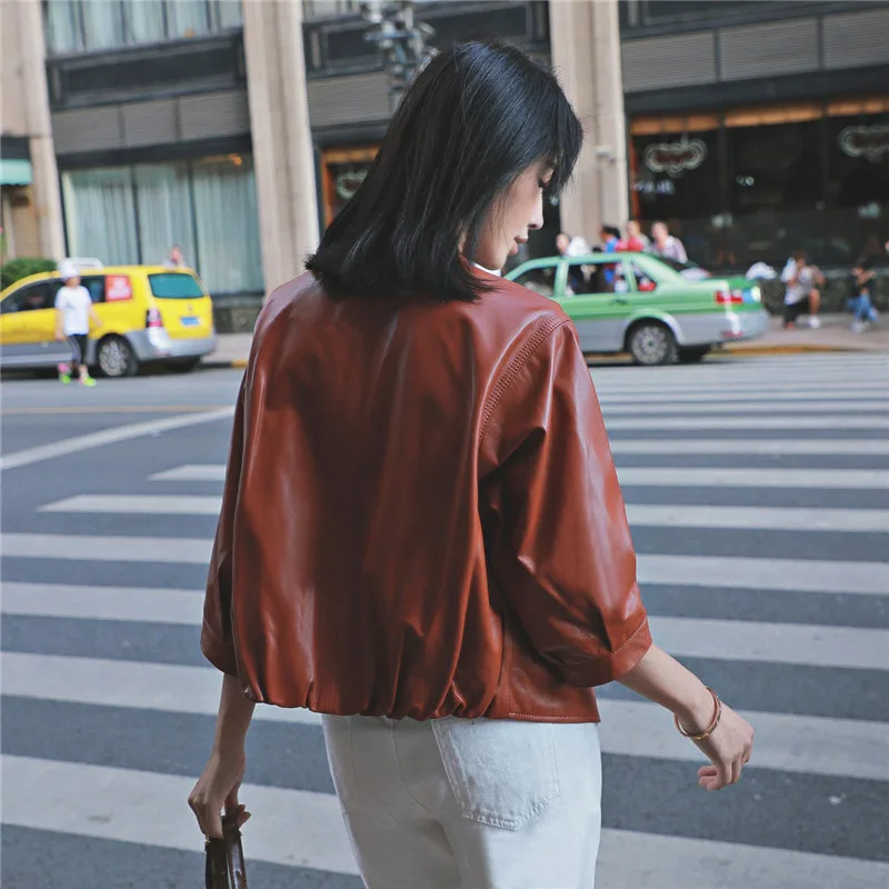 Billig Schaffell 100% Echte Echtem Leder Weibliche Jacke Frühling Herbst Mantel Frauen Kleidung Koreanische Vintage Kurze Fit Schwarz Tops 1849