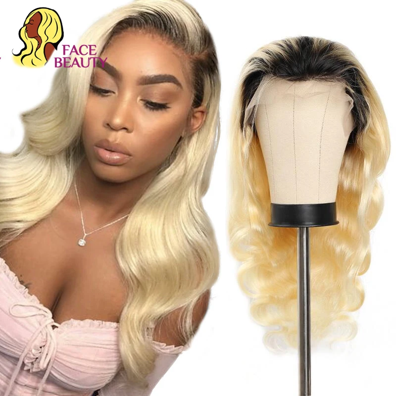 Facebeauty 1B 613 Омбре блонд Remy объемная волна перуанские кружевные передние парики