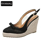 RYAMAGженские эспадрильи на танкетке; Новинка 2021 года; Тонкие туфли с бантом; Женские модные туфли с острым носком на высоком толстом каблуке; Соломенная подошва