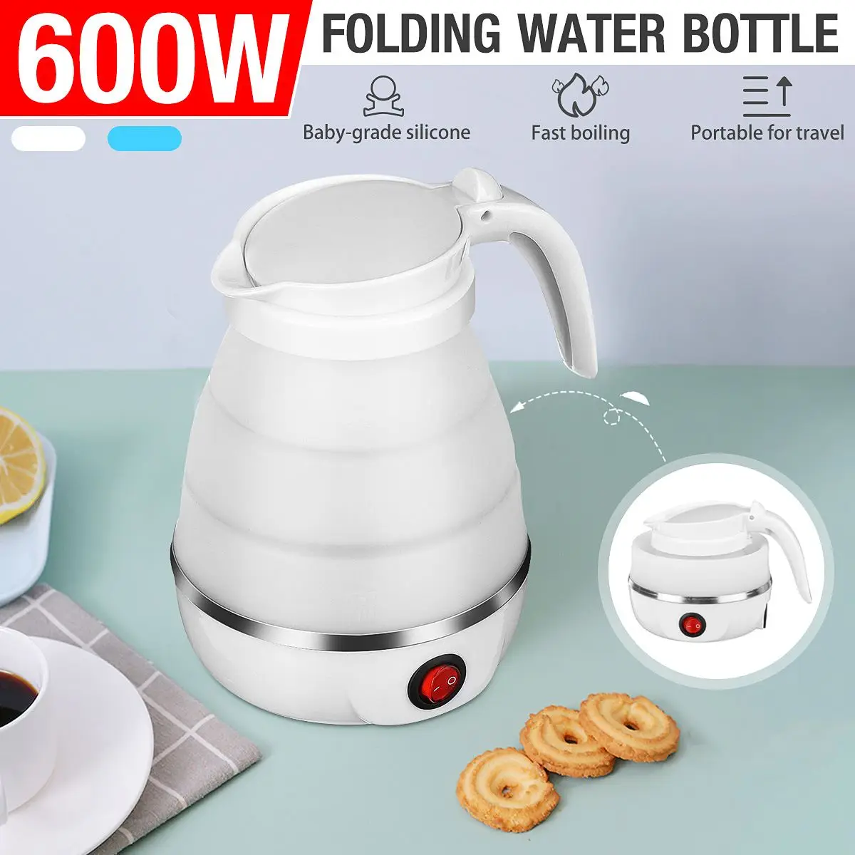 

Portable Electric Kettle 600ML Foldable Silicone Water Kettle Travel Camping Mini Small Electric Kettles Water Boiler Kettle