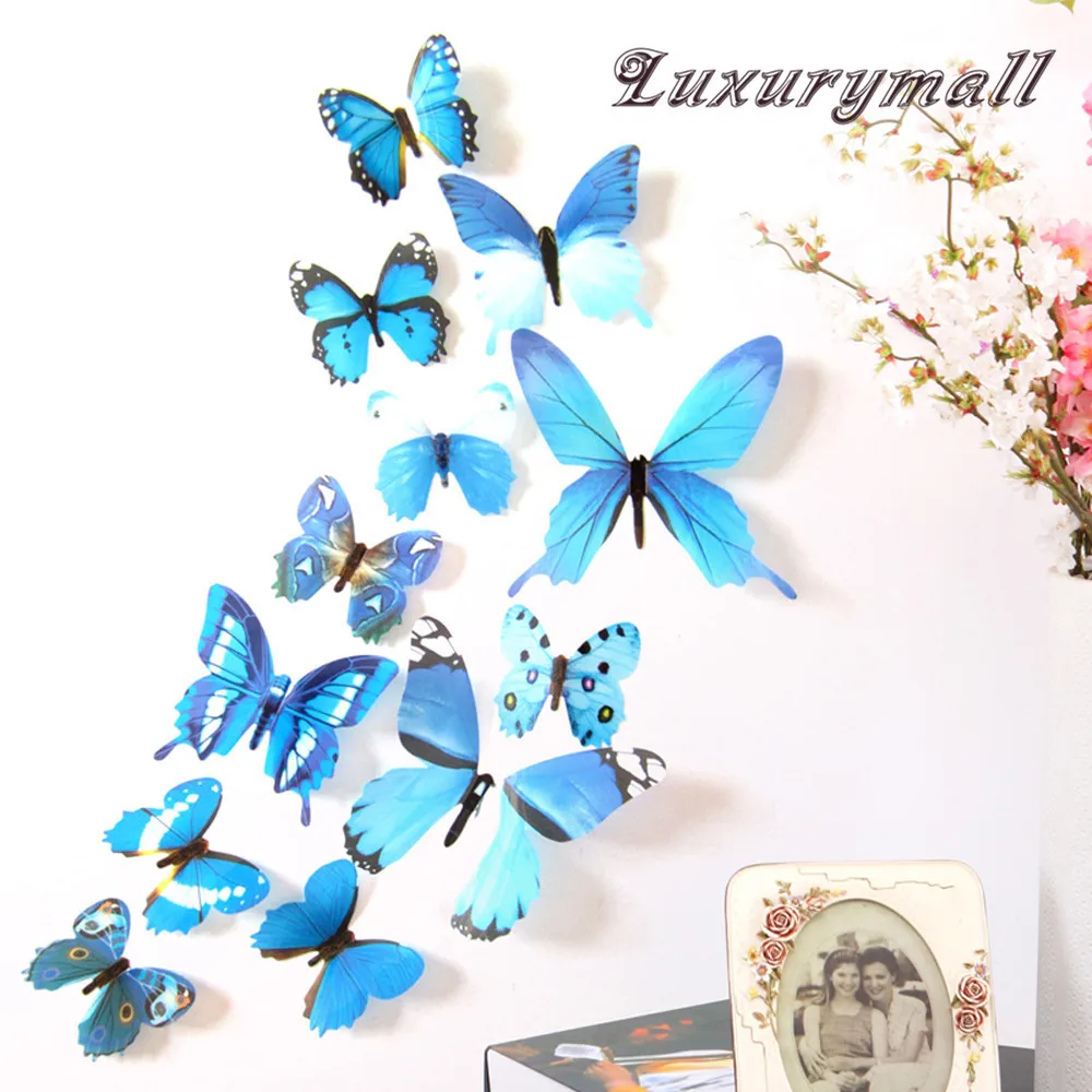 12 шт. 3D двухслойная Настенная Наклейка в виде бабочки на стену для домашнего