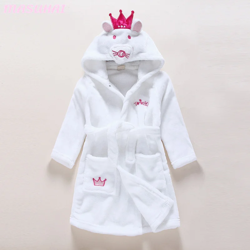 

MASUHAI Baby winter coral cashmere cartoon nightgown with cap bathrobe flannel parent child home wear children's pajamas