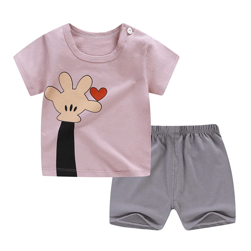 

Summer Children's Short-Sleeved Clothing Set Cotton Under 6Y Baby Boy Tops and Pantsuit Toddler Girls Pajamas Suit Kids Garment