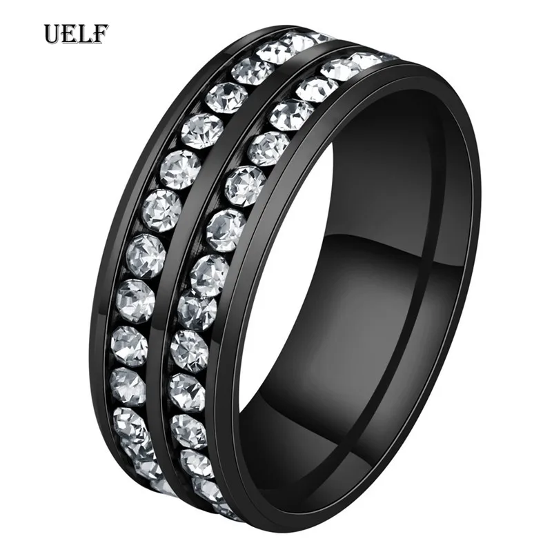 Uelf 2019 новое Золотое кольцо из нержавеющей стали обручальное Стразы 2 ряда белый CZ