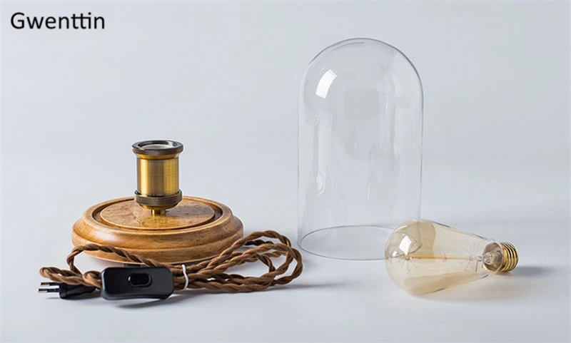 Винтажные деревянные стеклянные настольные лампы Эдисона для спальни, прикроватная лампа, настольная светодиодная лампа, светильники, домашний промышленный Декор