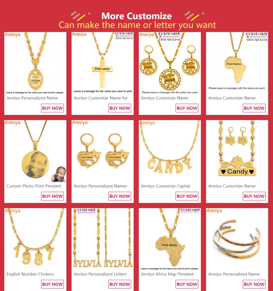 Anniyo Customize Name Letters Pendant Necklaces,Personalized Print Date of Birth or Your Idea Hawaiian Flowers Jewelry#107421
