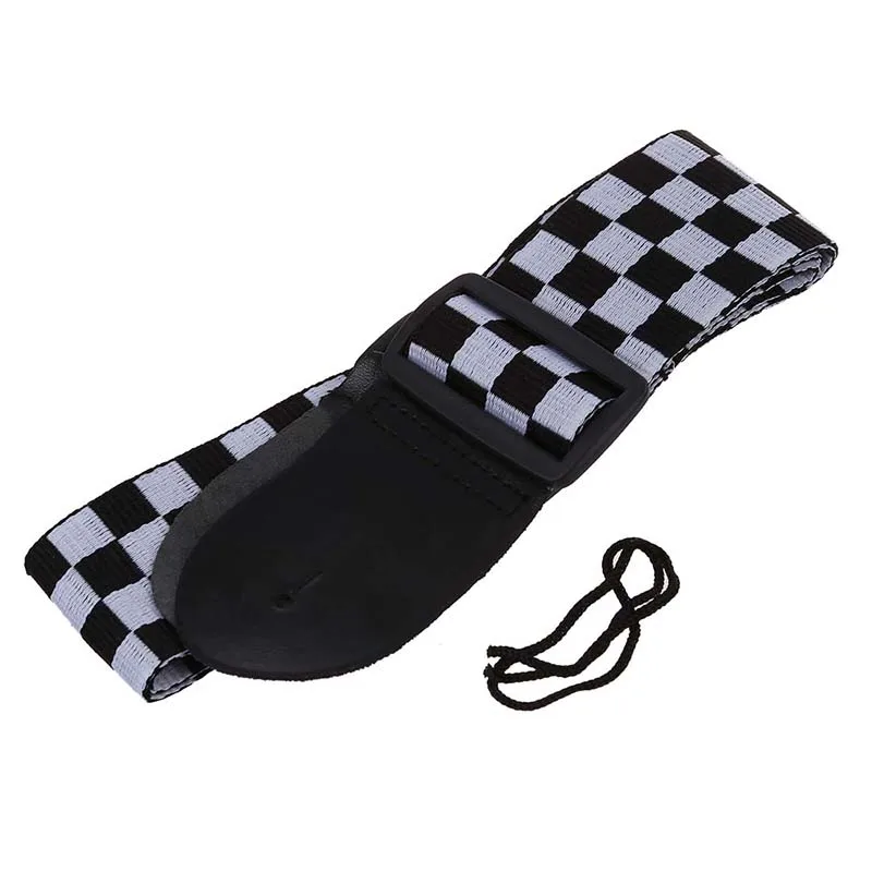 Черно-белый Клетчатый Ремень с флагом для электроакустической гитары