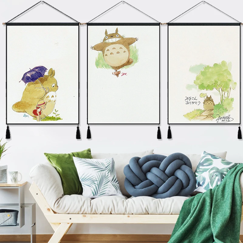 Аниме висячая ткань Hayao Miyazaki Totoro картины на хлопковой линии постеры домашний