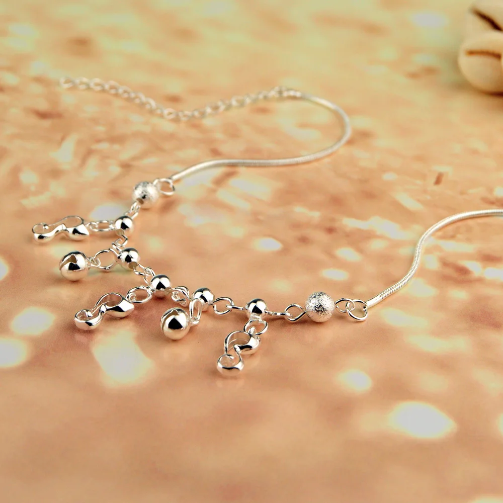 Браслет на лодыжку женский из серебра 100% пробы с колокольчиком |