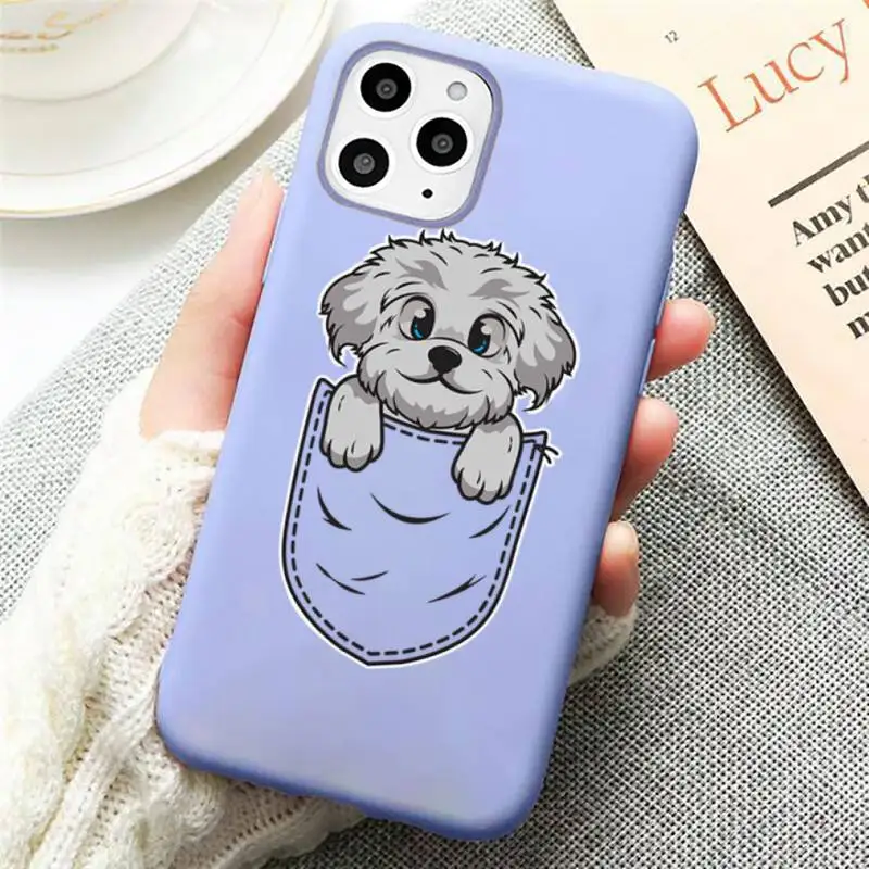 

Cute Dog Cartoon Pink Phone Case Candy Color for iPhone 11 12 mini pro XS MAX 8 7 6 6S Plus X SE 2020 XR