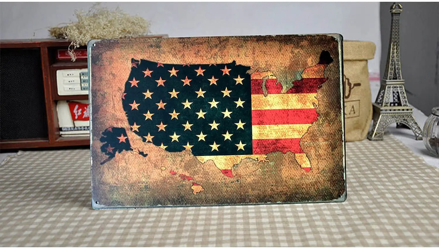 

Metal Wall Sign Retro United States Map Family Bedroom Living Room Room Art Deco Retro Square Metal Tin Plate 8X12 Inches