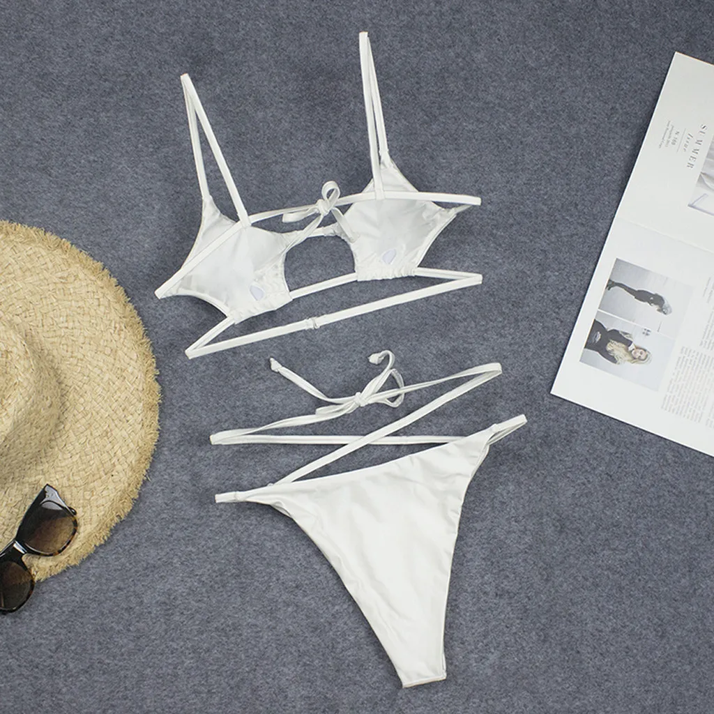 

2021 New Sexy Hollow Out Bikini Swimwear Female Solid Color Swim Suit Woman Summer High Waist Beach Push Up Bathing Suit Women