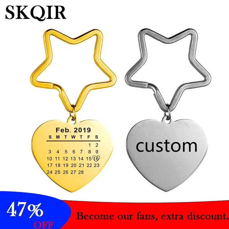 Custom Date Keychain Personalized Name Calendar Key Chain Stainless Steel Chain Key Rings For Man Girls Birth Day Jewelry Gift