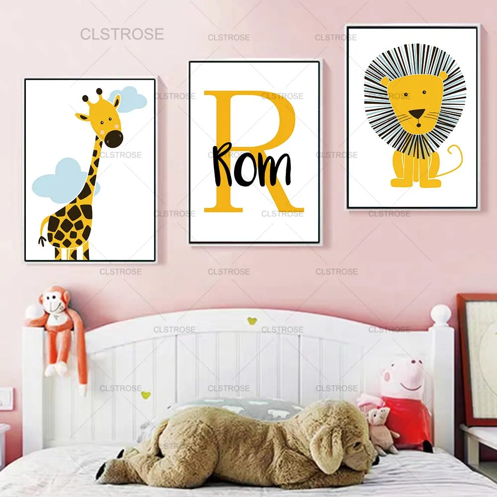Постер с изображением жирафа Льва Ребенка животного имя на заказ для мальчика